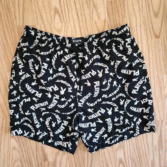 Pacsun x Playboy Swim Trunks Shorts Size Large Mens All Over Print Bunny Black - Picture 1 of 11